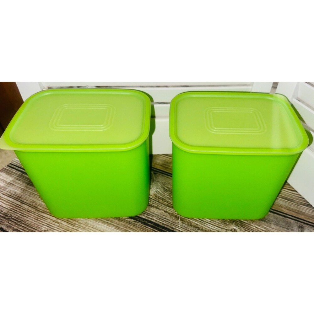 Tupperware Quadro Storage Containers (Set of 2) Rectangular Green 5777, 5781 New